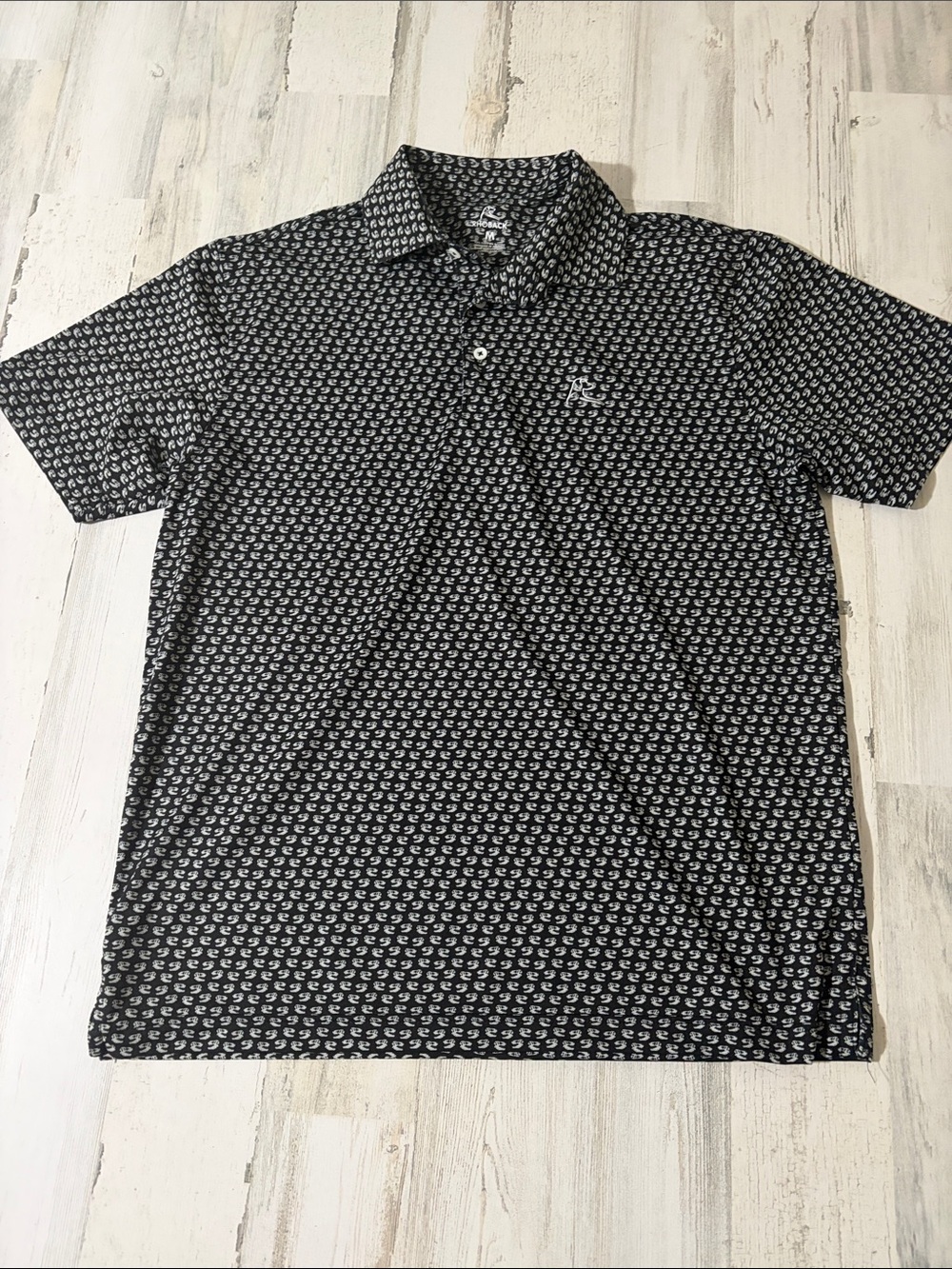 Rhoback Black and White Micro-Pattern Polo Size Medium